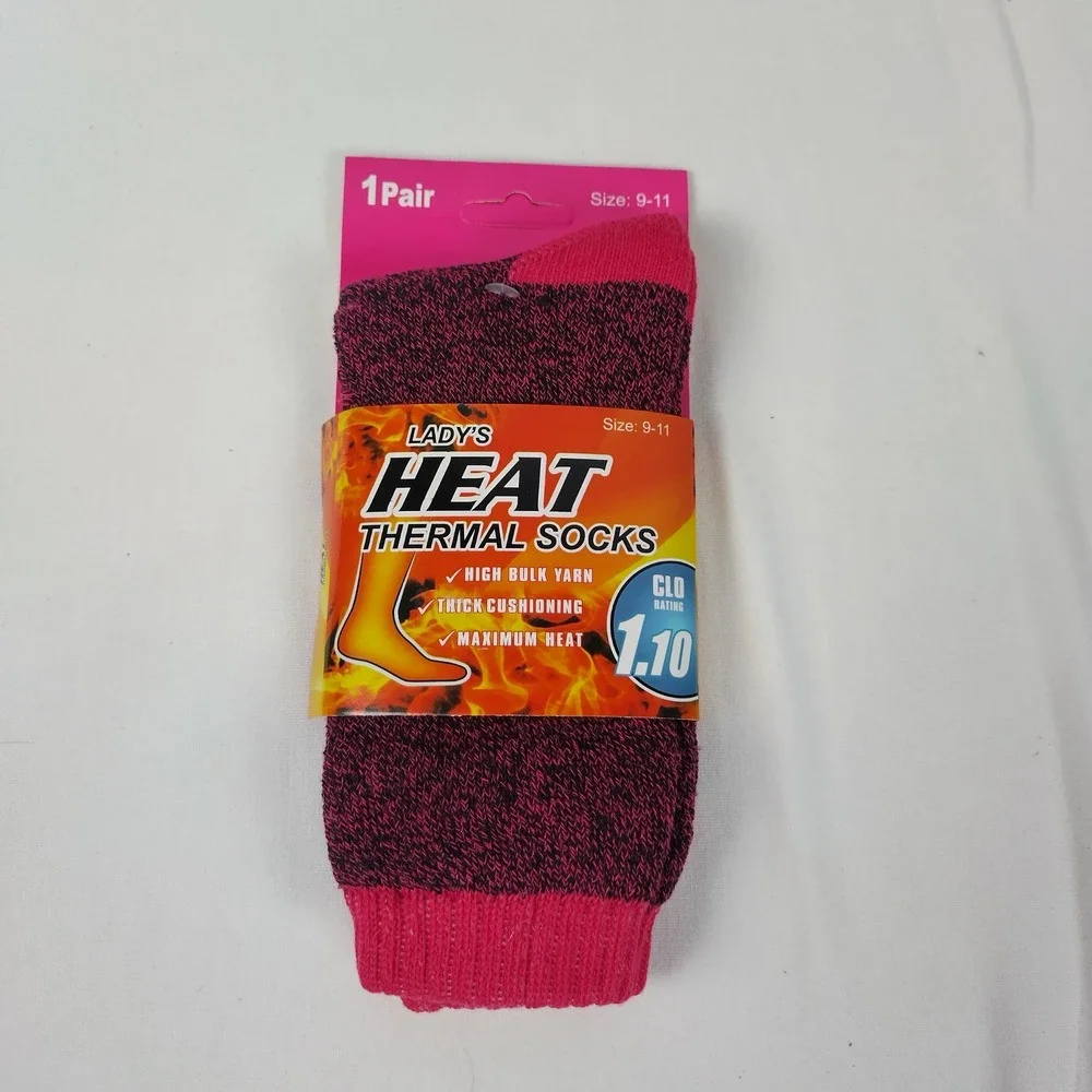 Lady's Heat Thermal Socks Pink Black Marl Wool Blend Thick Winter 1 Pair 9-11